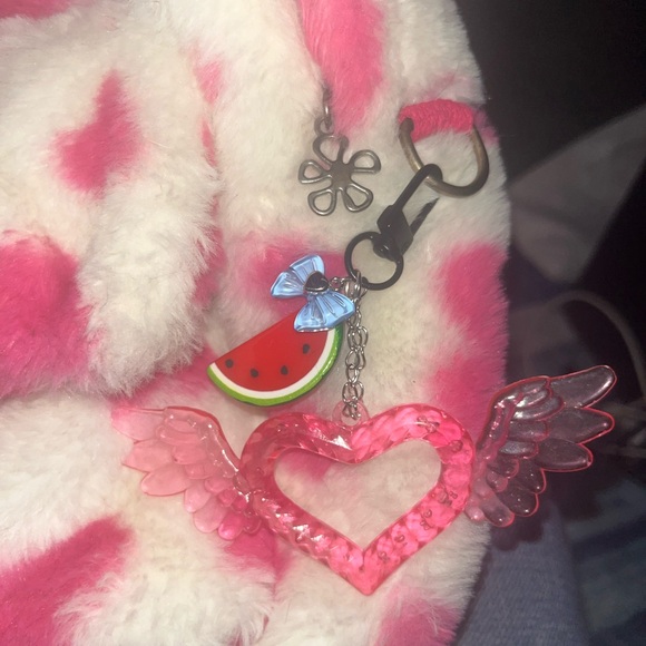Accessories - SOLD NEW Pink Heart Wing Keychain with Watermelon and Bow charms
